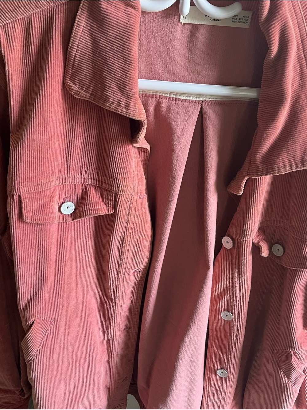 Mango Corduroy Button-Front Jacket in Dusty Rose
